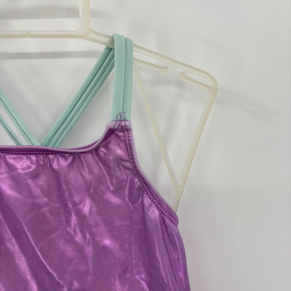 Wonder Nation Tankini Swimsuit Kids 4T Purple Metallic Strappy Mermaidcore Set